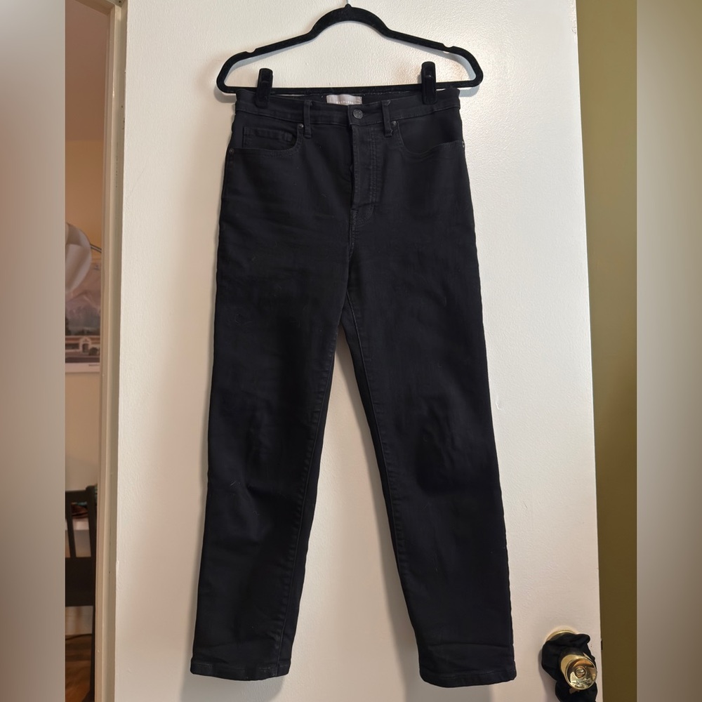 Everlane High Rise Slim Straight Black Button Fly Jeans 10 / 30 Ankle